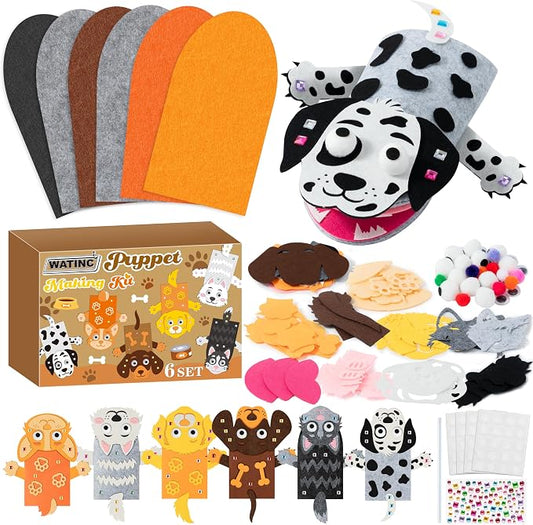 WATINC Hand Puppet Making Kit, Felt Sock Puppet Toys for Kids (Dog A) | 6 Styles, Make Your Own Storytelling & Role Play Crafts, Creative Group Activity, Party Favors & Gifts for Kids Ages 4-8