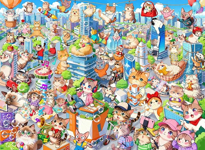 Puzzles for Kids Ages 6-8 8-10 - 200 Piece Puzzles - City Cats Puzzle | 200 Piece for Learning Educational Puzzles .Puzzles for 6 7 8 9 10 11 12 years old boys and girls.Learning Puzzle Toy