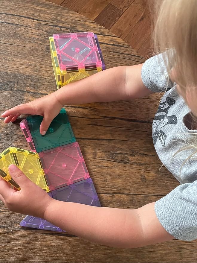 CreateOn Crayola Magnetic Tiles, Building Set for Kids, Magnetic Building Toys for Kids, STEM Travel, Easter Basket Gift for Boys and Girls Ages 3+, 14-Piece Set (Pastel)