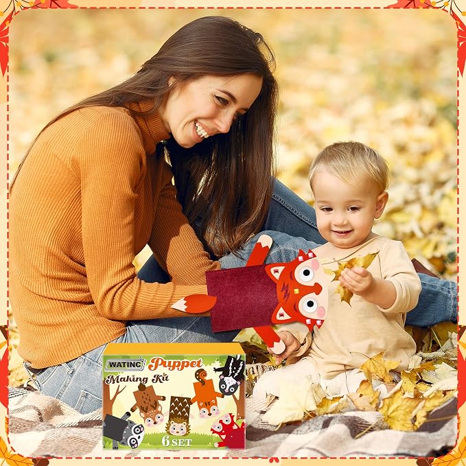 WATINC Hand Puppet Making Kit, Felt Sock Puppet Toys for Kids (Woodland A) | 6 Styles, Make Your Own Storytelling & Role Play Crafts, Creative Group Activity, Party Favors & Gifts for Kids Ages 4-8