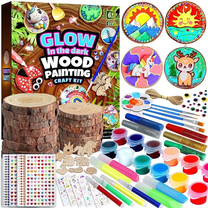 EPUMP Wood Painting Kit for Girls 8-12: Glow in The Dark Wood Arts and Crafts Supplies Kit for Kids 6-8 - Creative Paint Drawing Toys Easter Gifts for 6 7 8 9 10 11 12 Year Old