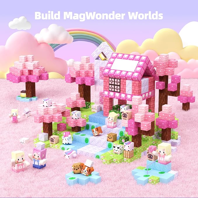 GobiDex 100PCS Magnetic Blocks Kid Building Toys for 3+ Years Old Girls | STEM Sensory Toys, Toddler Magnet Construction Gits, Princess Pink Castle Game, Creative Classroom Must Have Playsets