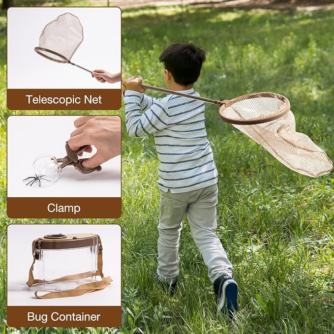 ROBUD Bug Catcher for Kids, Bug Catcher Kit with Bag Kit, Outdoor Exploration Set for Camping, Montessroi Toy for Kids Coming Closer to Nature，WRP07