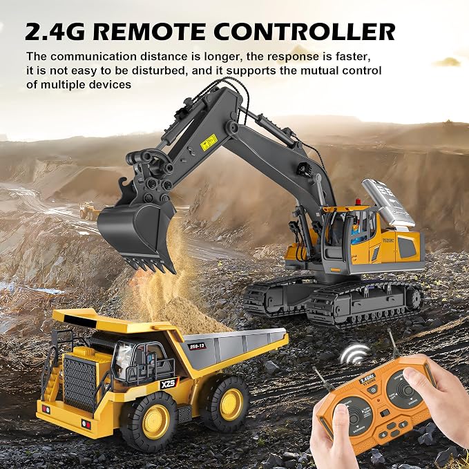 Remote Control Excavator Toy for Boys 6-11 yrs Old,11-Channel RC Excavator Toy,with Metal Shovel,2.4Ghz RC Construction Vehicle,Ideal Gifts for Kids on