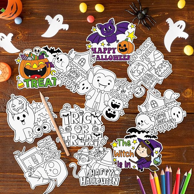 Halloween Coloring Arts Crafts Kits - 30Pcs Happy Halloween Color Your Own Magnets for Kids Trick or Treat Blank DIY Coloring Magnets for Party Fridge Refrigerator School Classroom Activities Decor