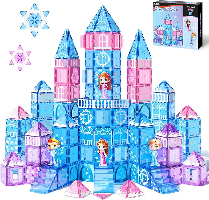 GobiDex 100PCS Magnetic Tiles Princess Castle Building Set with 4 Dolls | Princess Magnetic Blocks Building Toys for Kids Ages 4-8, Colorful Magnetic STEM Toys, 3 4 5 6 Year Old Girl Birthday Gifts