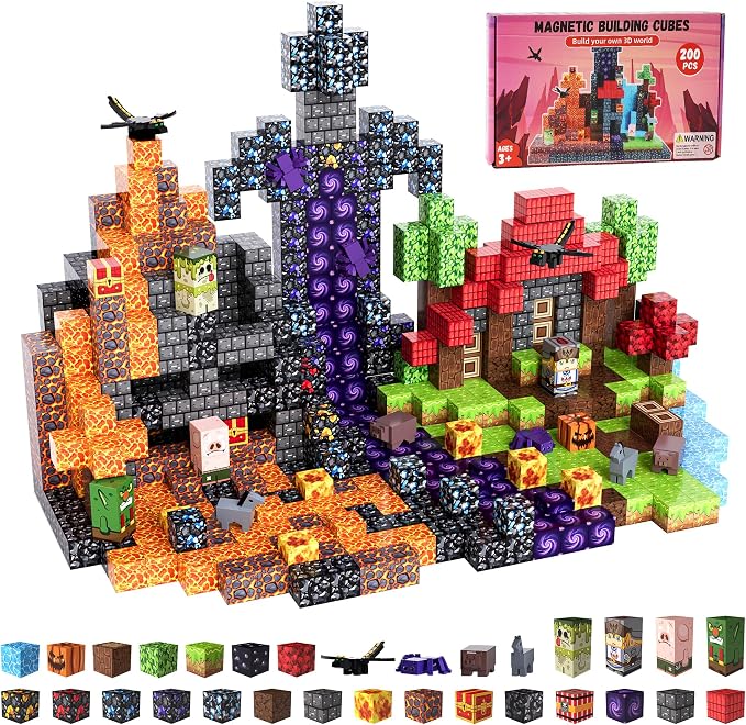 200PCS Magnetic Blocks, Magnetic Building Blocks, 0.78in Magnetic Building | STEM Game Stacking Toys for Kids, Birthday Gifts for Boys and Girls Age 3+ Years Old