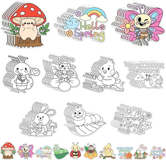 Hello Spring Coloring Art Crafts Kits- Welcome Spring Color Your Own DIY Magnets Blank DIY Coloring Fridge Magnets for Spring Holiday Birthday Easter Party Supplies School Classroom DIY Activity Favor
