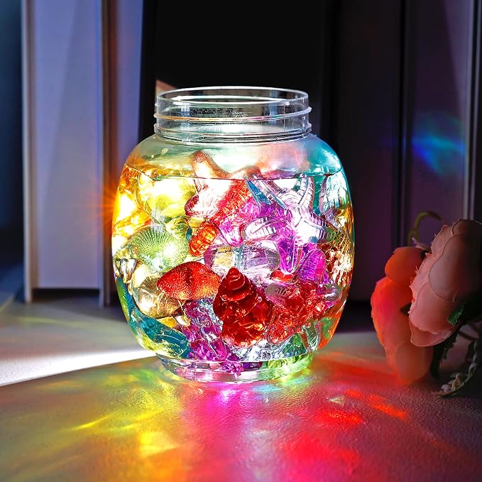 HAPTIME 80 Pcs Seashells, Sensory Bin Filler, Diving Gem Pool Toys for Kids, Plastic Sea Shells for Crafting, Little Mermaid Table Decorations, Vase Filler