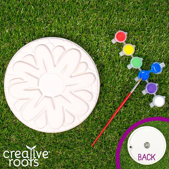 Creative Roots Mosaic Flower Garden Stepping Stone Kit, Includes 7-Inch Ceramic Stone & 6 Vibrant Paints, DIY Stepping Stone Kit for Kids Ages 6+
