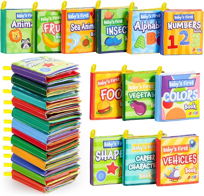 JOYIN 12 Pcs Bath Books, Nontoxic Fabric Soft Crinkly Cloth Books, Waterproof, Bathtub Pool and Early Education First Toys for Infant Newborn Baby Toddlers Kids Birthday Easter Gifts