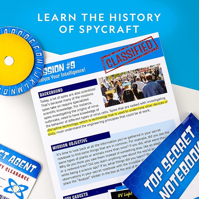 National Geographic Spy Science Kit with 10 Secret Missions for Kids | 10 Secret Missions, Spy Gadgets and Gear, Detective Activities, Pretend Play, Science Experiments, Birthday Gift