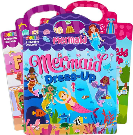 JOYIN 3-Pack Dress-Up Reusable Sticker Book for Toddlers, 3D Sticker Book for Kids 3 4 5, Travel Essentials, Airplane Activity Toys, Crafts Gifts, Birthday Gifts - Fashion, Mermaid, Princess