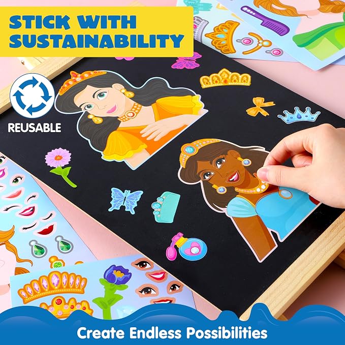JOYIN 36 Sheets 9"x6" Make a face Stickers for Kids, Make Your Own Princess Stickers, Crafts Birthday Party Favors, Goodie Bags Classroom Activities
