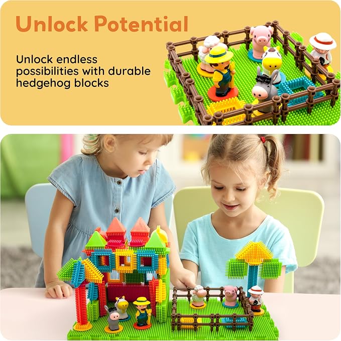 PicassoTiles PTB100 100pcs Hedgehog Shape 3D Building Blocks Tiles Farm Theme Set Learning Playset STEM Toy Set Educational Kit Child Branin Development Preschool Kindergarten Toy