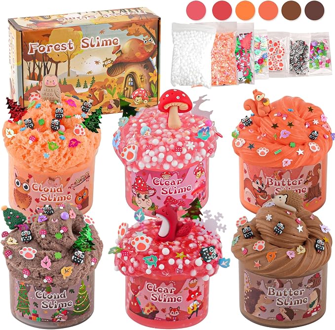 LAWOHO 6-Pack Forest Animal Slime Kit for Kids, Clear Butter Cloud Gift Set | Animal add-ins, 360ml total, party favors, goodie bag stuffers, Easter basket fillers and sensory toys for kids ages 4-10
