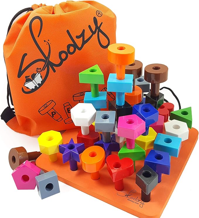 Skoolzy Peg Board Toddler Stacking Toys - Plastic Peg Board Toddler Toys