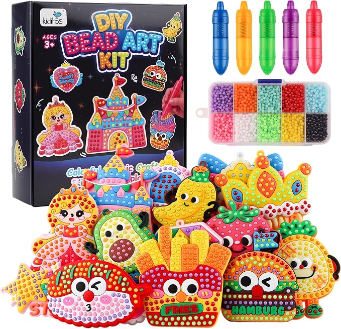 Kiditos DIY Bead Art Craft Kit with Magic Bead Pens for Kids Ages 3+ | Colorful Templates, Bead Chains, Stick-On Art, Backpack Charms & Creative Play