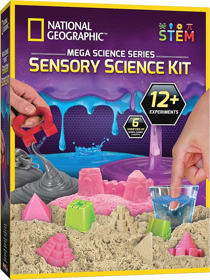 National Geographic Mega Sensory Science Kit with Slime, Moon Sand & Putty | Sensory Play Sand, Slime, Putty and More Projects, Hands-On Experiments, Tactile STEM Learning, Science Gift, Birthday Gift