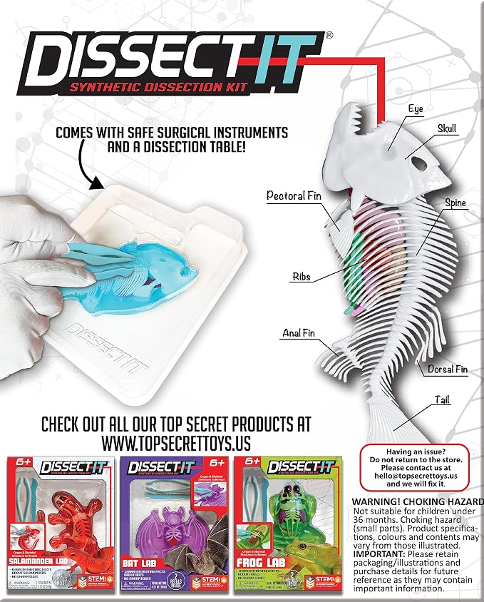 Dissect-It, Piranha Dissection Kit, STEM Toys for Kids, Ages 6+ | Piranha Anatomy, Examine Realistic Organs & Complete Skeleton, Then Rebuild with 2 Gel Refill Packs for STEM Learning