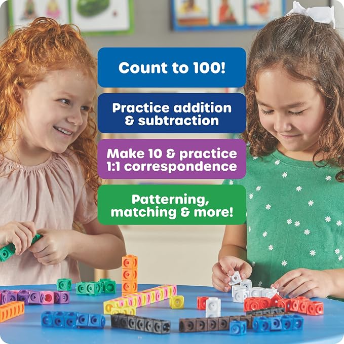 Learning Resources MathLink Cubes - Set of 100 Cubes, Ages 5+ Kindergarten, STEM Activities, Math Manipulatives, Homeschool Supplies, Teacher Supplies | Linking Cubes, Classroom Essentials, Kids Counting Blocks for Classroom, Math Manipulatives Kinderg...