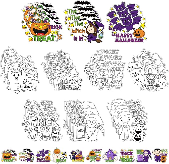 Halloween Coloring Arts Crafts Kits - 30Pcs Happy Halloween Color Your Own Magnets for Kids Trick or Treat Blank DIY Coloring Magnets for Party Fridge Refrigerator School Classroom Activities Decor