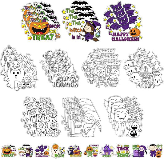 Halloween Coloring Arts Crafts Kits - 30Pcs Happy Halloween Color Your Own Magnets for Kids Trick or Treat Blank DIY Coloring Magnets for Party Fridge Refrigerator School Classroom Activities Decor