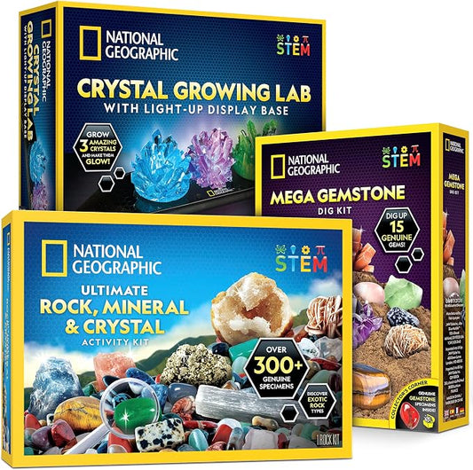 National Geographic Geology Kit with Crystals, Gem Dig, & Rock Collection | Rock Collection Box, Crystal Growing Activity, Gemstone Dig Kit, Real Specimens, Hands-On Earth Science, Birthday Gift