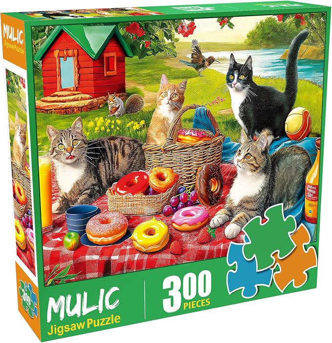 300 Piece Puzzles for Adults for Kids Clearance - Picnic Kittens and Donut | Donut Puzzle Gift for Kids
