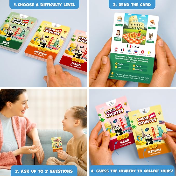 Guess the Country Card Game, World Geography for Kids 8-12, Teens & Adults | Educational game, geography trivia challenge quiz, classroom, high school, country & world flags flash cards, learning gift