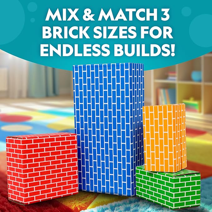 National Geographic Kids Jumbo Cardboard Building Blocks 40-Piece Set | Heavy-Duty Bricks in 3 Sizes, Game Spinner, Activity Cards, Indoor Construction Play, STEM Learning, Ages 3+