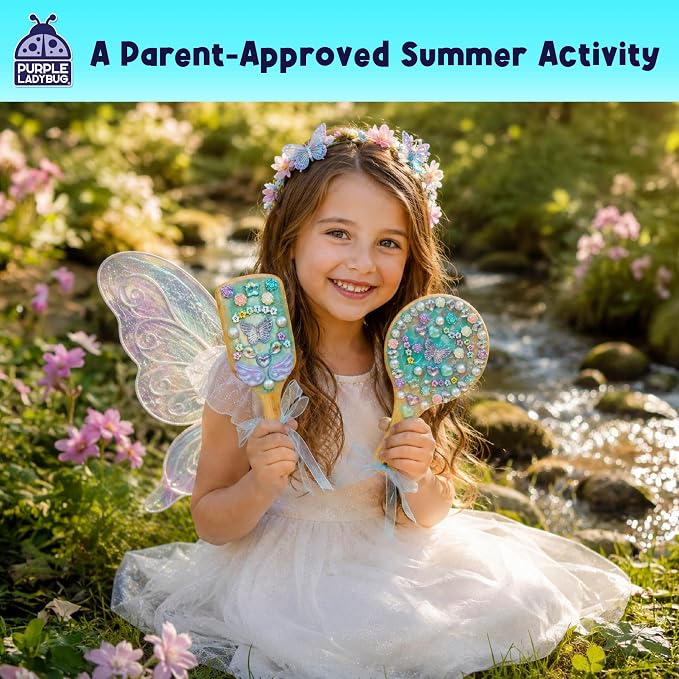 Decorate Your Own Wooden Hairbrush and Handheld Mirror Craft Kit | DIY Kits for Kids, Princess Mirror, Bedazzling Gems and Beads, Gift for Girls, Screen Free Activity for Girls Ages 6-12
