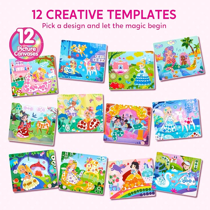 Klever Kits Princess Dot Art Kit for Kids, No Mess Sticker for Kids 3-7, Art and Craft Kits, DIY Creative Activity, Travel Toy, Birthday Presents for Boys Girls