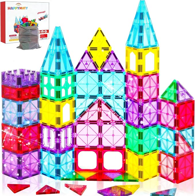 Antibacterial Magnetic Tiles, 58PCS 3D STEM Building Blocks Set | Bacteria Resistant, EPA-registered, Toddler-Safe, Strong Magnets, Preschool Education Construction Toy, Clean Play for Kids