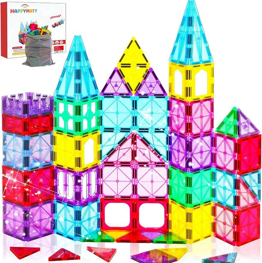 Antibacterial Magnetic Tiles, 58PCS 3D STEM Building Blocks Set | Bacteria Resistant, EPA-registered, Toddler-Safe, Strong Magnets, Preschool Education Construction Toy, Clean Play for Kids