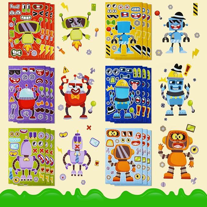 JOYIN 36 Sheets 9"x6" Make a face Stickers for Kids, Make Your Own Robot Stickers, Crafts Birthday Party Favors, Goodie Bags Classroom Activities
