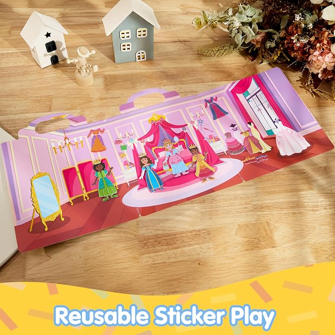 JOYIN Princess Dress-Up Reusable Sticker Book for Toddlers, 3D Sticker Book for Kids 3 4 5, Travel Essentials, Airplane Activity Toys, Crafts Gifts, Birthday Gifts