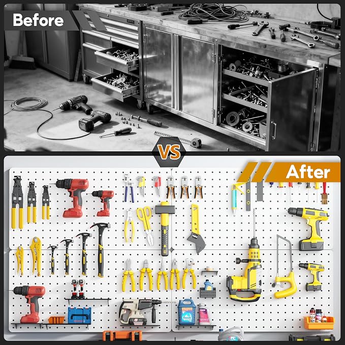Peg Board, 84pcs Metal Pegboard Kit, Includes 4 Pack 24''X12'' Large White Peg Board with Accessories and Hook Locks, Heavy Duty Peg Boards for Walls Home, Garage Tool Storage, Workbench
