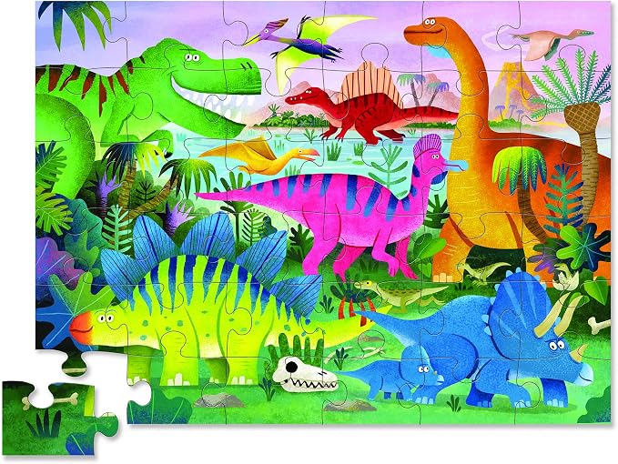 Crocodile Creek 36-Piece Jigsaw Floor Puzzle - Fun Floor Puzzles for Kids Ages 3-5 - Heavy-Duty Shaped Box for Storage - Dino Land - 24" W x 18" H Finished