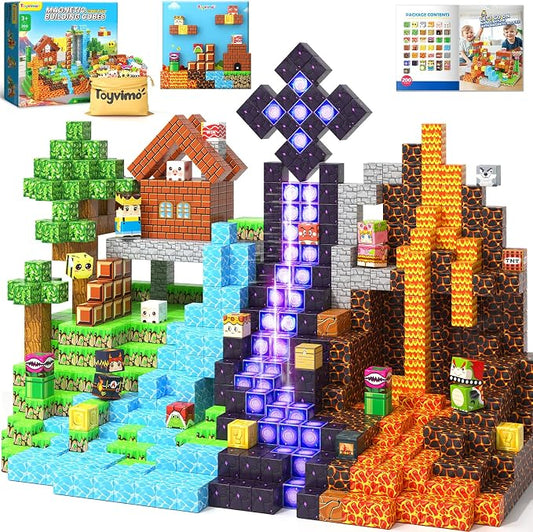 200PCS Magnetic Blocks Educational Toys for Kids Ages 3-5 4-8 3-12 Gifts | Build Mine Magnet World, STEM Sensory Stacking Toys for Kids Birthday, Back to School Gifts