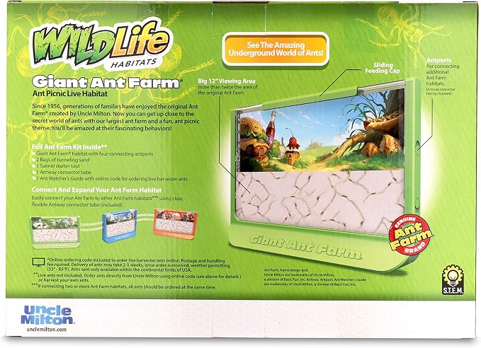 Uncle Milton Giant Ant Farm - Large Viewing Area - Care for Live Ants - Nature Learning Toy - Science DIY Toy Kit - Great Gift for Boys & Girls, Green