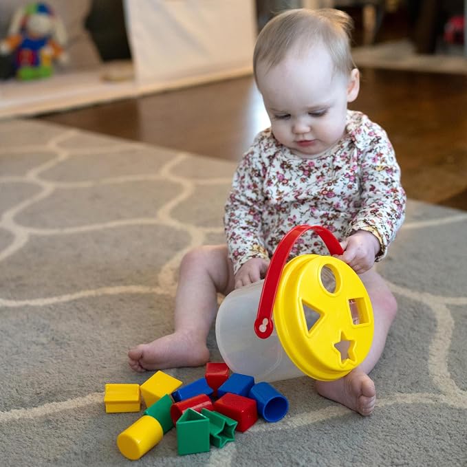 Shape Sorter Bucket – 12-Piece Toddler Math & Fine Motor Skills Toy, Special Needs-Friendly Sorting and Matching Activity