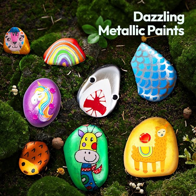 JOYIN Rock Painting Kit for Kids, Arts and Crafts for Girls & Boys Ages 6-12, DIY Supplies for Painting Rocks, Easter Craft Kits Art Set, Kids Birthday Christmas Presents, Family Indoor Activity