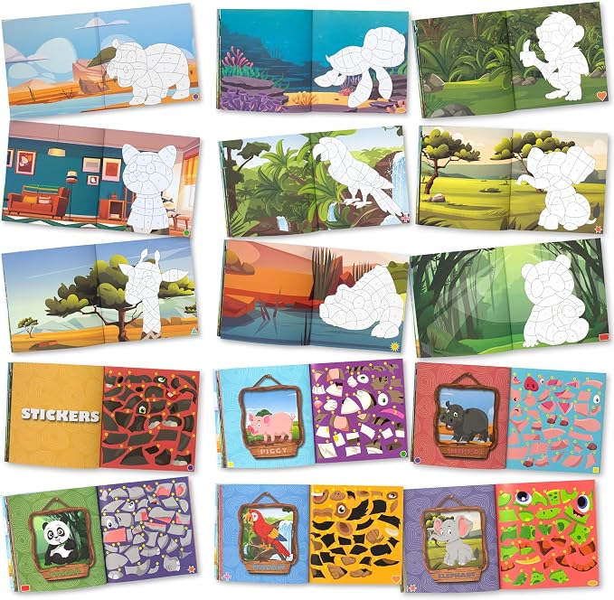 Fun Paint with Sticker Books for Kids Set of 2 - Activity for Ages 4-8 | Entertaining Sticker Activity with Vibrant Themes Keeps Kids Busy - Puzzle to Learn Shapes and Numbers at Home or Travelling