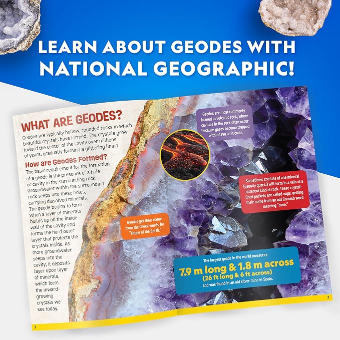 National Geographic Break Open 2 Jumbo Geodes Science Kit for Kids | 2 Large Natural Geodes, Real Crystals Inside, Safety Goggles, Break-Open Geology Activity, Earth Science, Birthday Gift