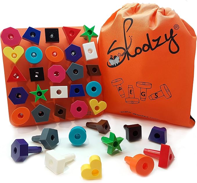 Skoolzy Color Sorting Toy - Peg Board Set and Shapes Puzzle - Educational Fine Motor Skills Toys for Kids