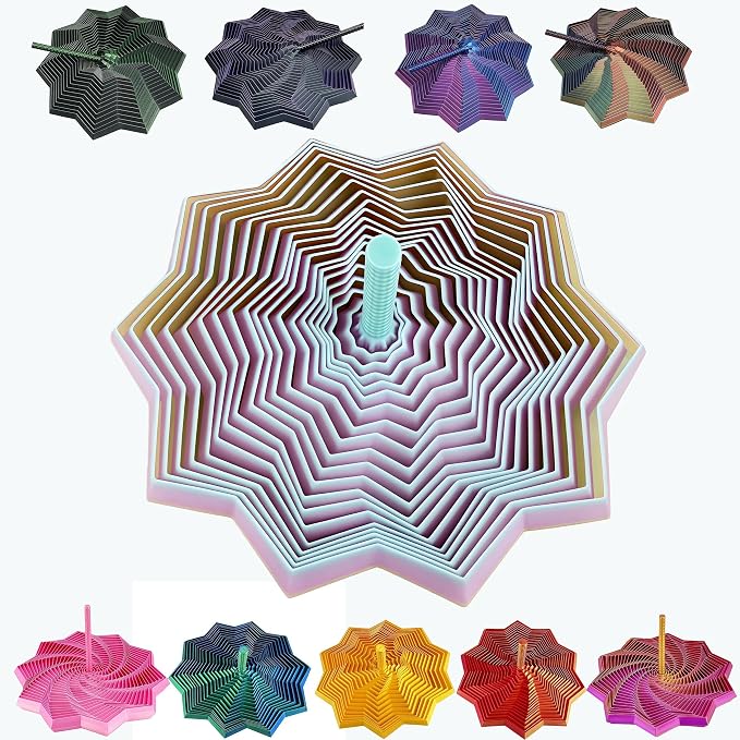 3D Printed Expanded Sensory Fidget Star - 2025 Sensory Fidget Star with Handle, Multi-Colored Whirling Spiral 3D Fidget Toy, Multiple Ways to Play for Adult Relieving Stress (Colorful B,6.7in)