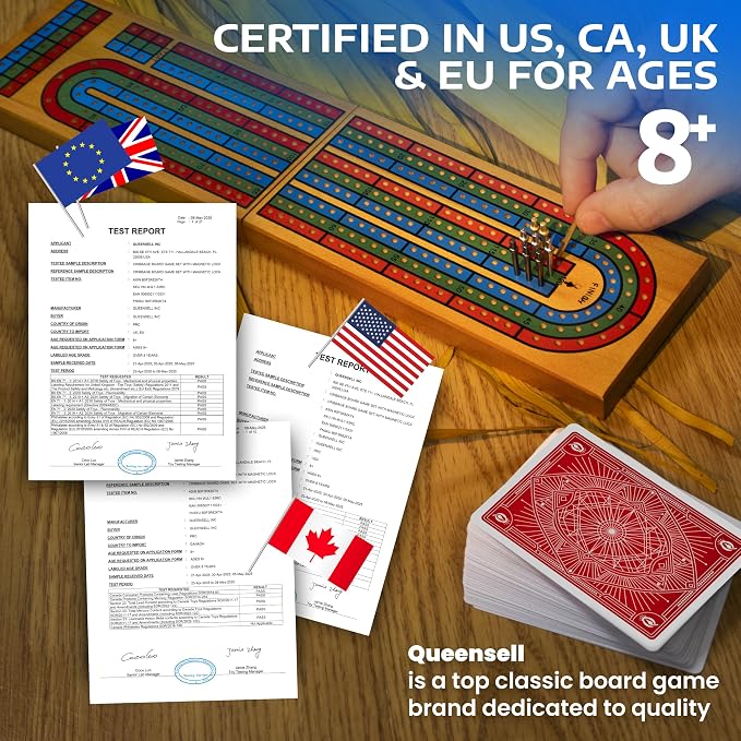Cribbage Board Game Set with Storage - Classic Game Travel Cribbage Board with Wooden Card Storage for Adults & Kids - Ideal for Game Night