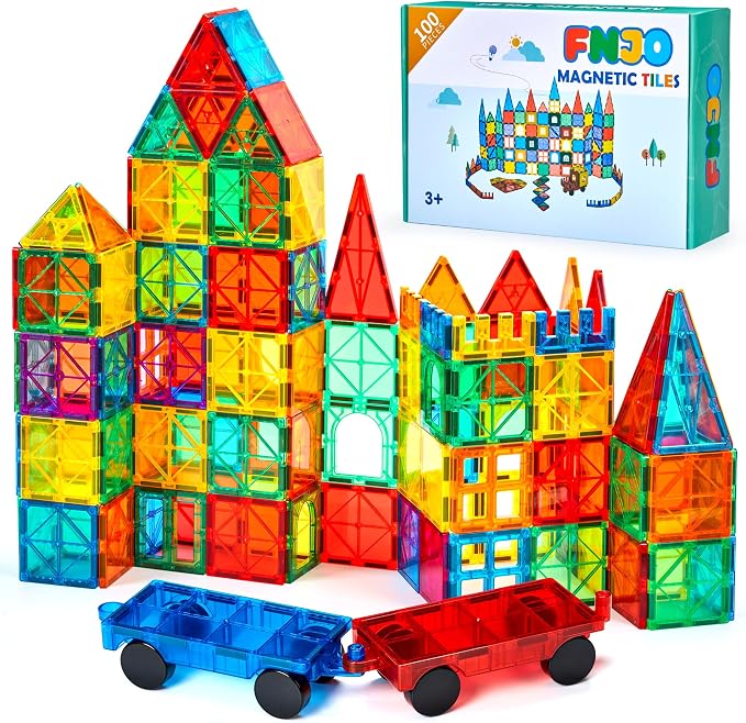 FNJO Magnetic Tiles, 100PCS Building Blocks, STEM Magnets Building Toy Set, Preschool Kindergarten Construction Stacking Toy, School Teacher Supplies, Classroom Must Haves