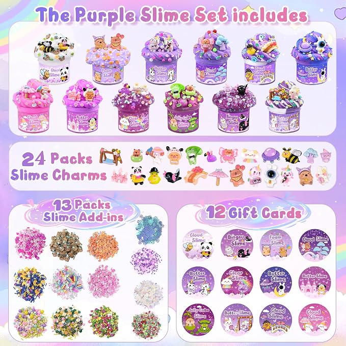 12-Pack Purple Slime Kit for Kids, Butter Cloud Squishy Party Favor Set | Birthday party favors, goodie bag stuffers, Easter basket fillers and sensory slime toys for boys and girls ages 4-10